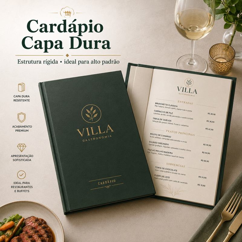 Cardápio personalizado de capa dura para restaurante