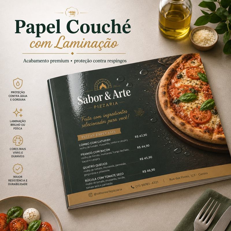 Cardápio em papel couché com laminação