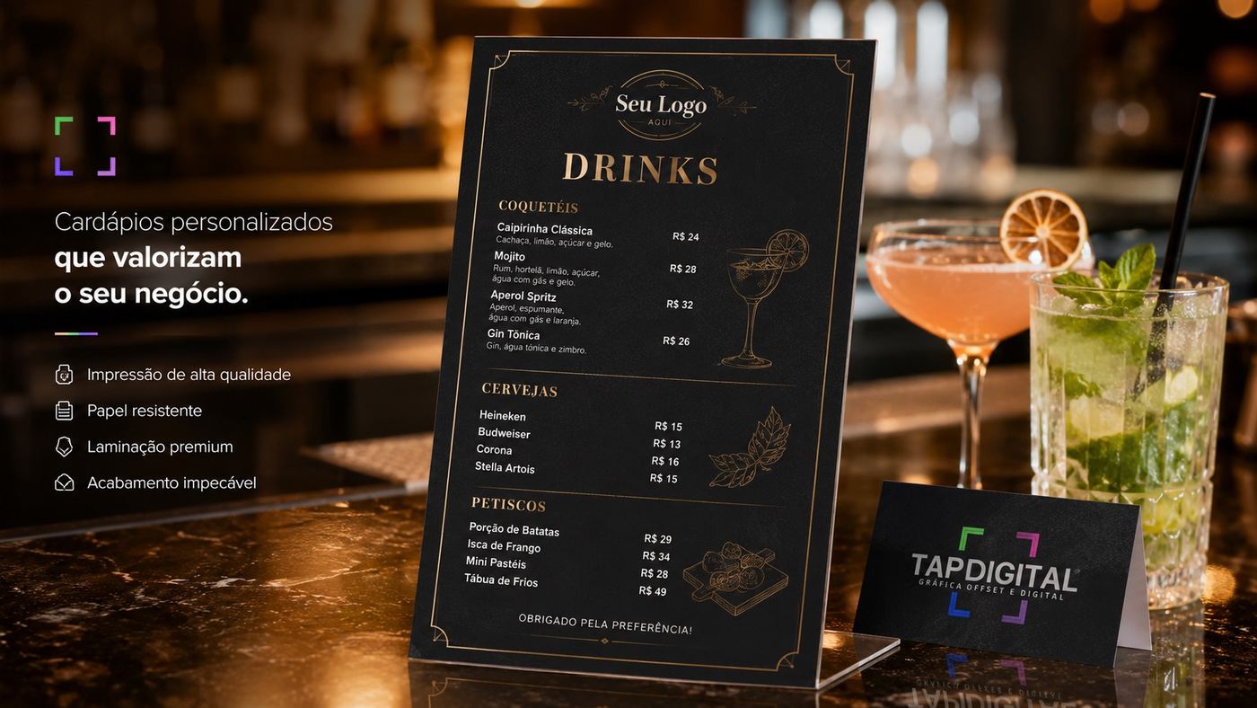 Cardápio personalizado da TappDigital em um balcão de bar
