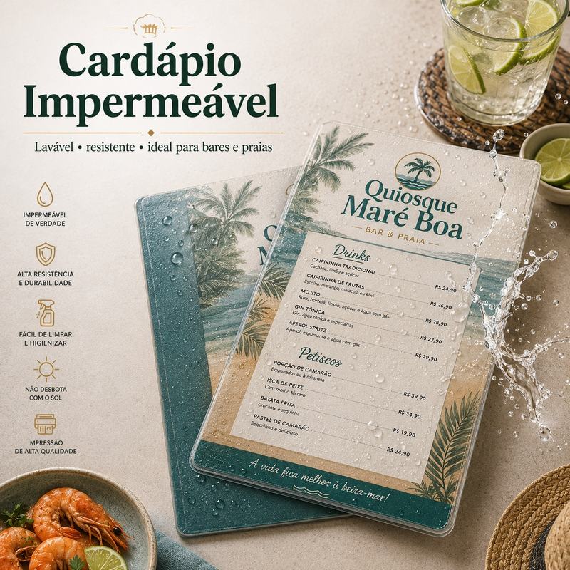 Cardápio impermeável personalizado para bares e restaurantes